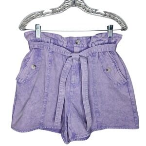 Anthropologie Current Air Lavender Acid Wash Paperbag Waist Denim Shorts Size M